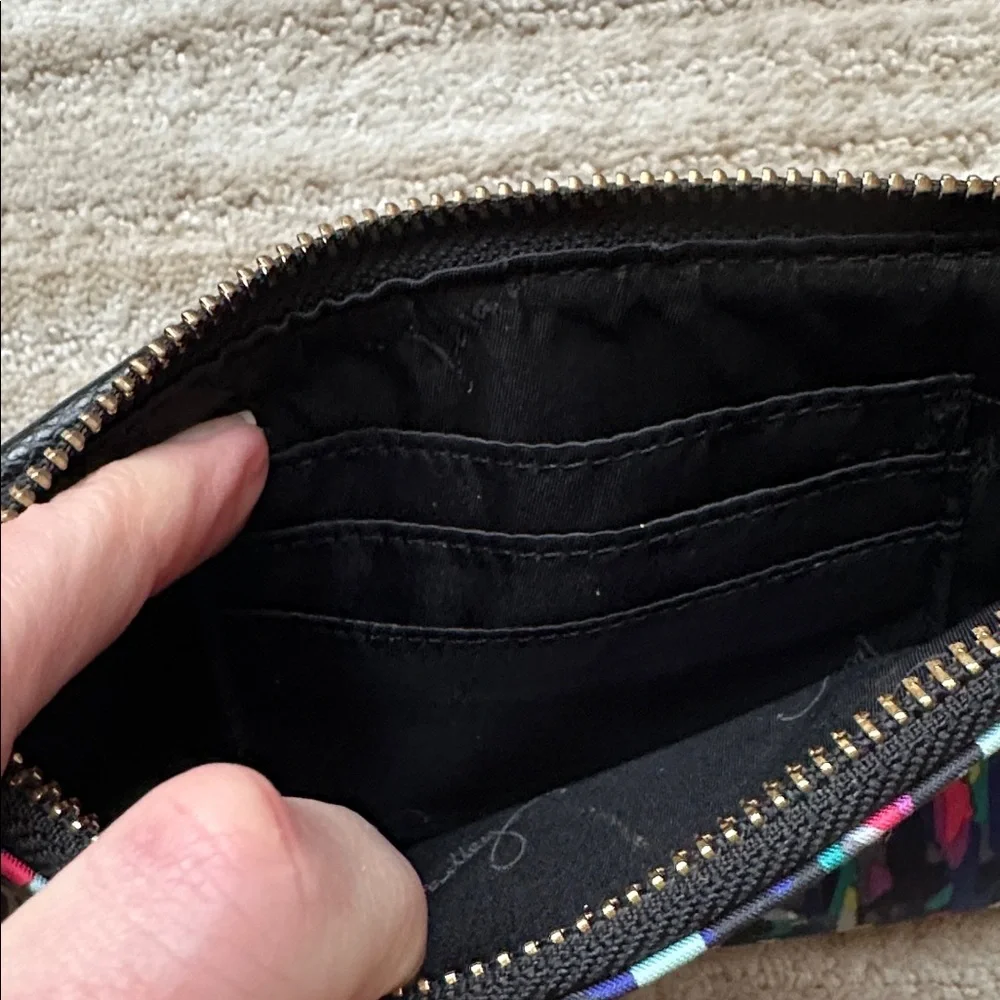 Vera Bradley Envelope Wristlet Watercolor Brushstrokes Black Leather Trim Clutch